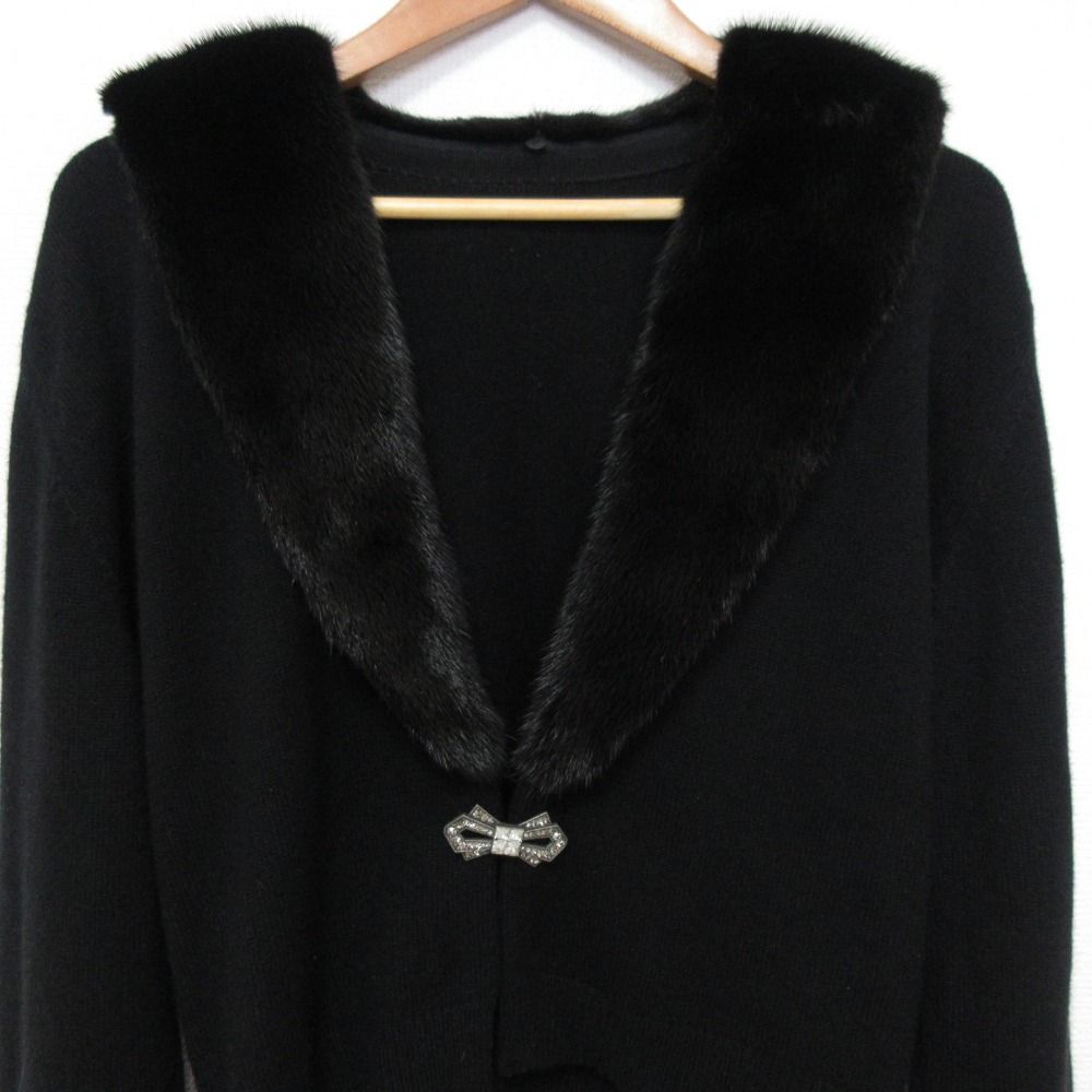 美品FOXEY カシミヤ100% 黒ブラックニットジャケットコート