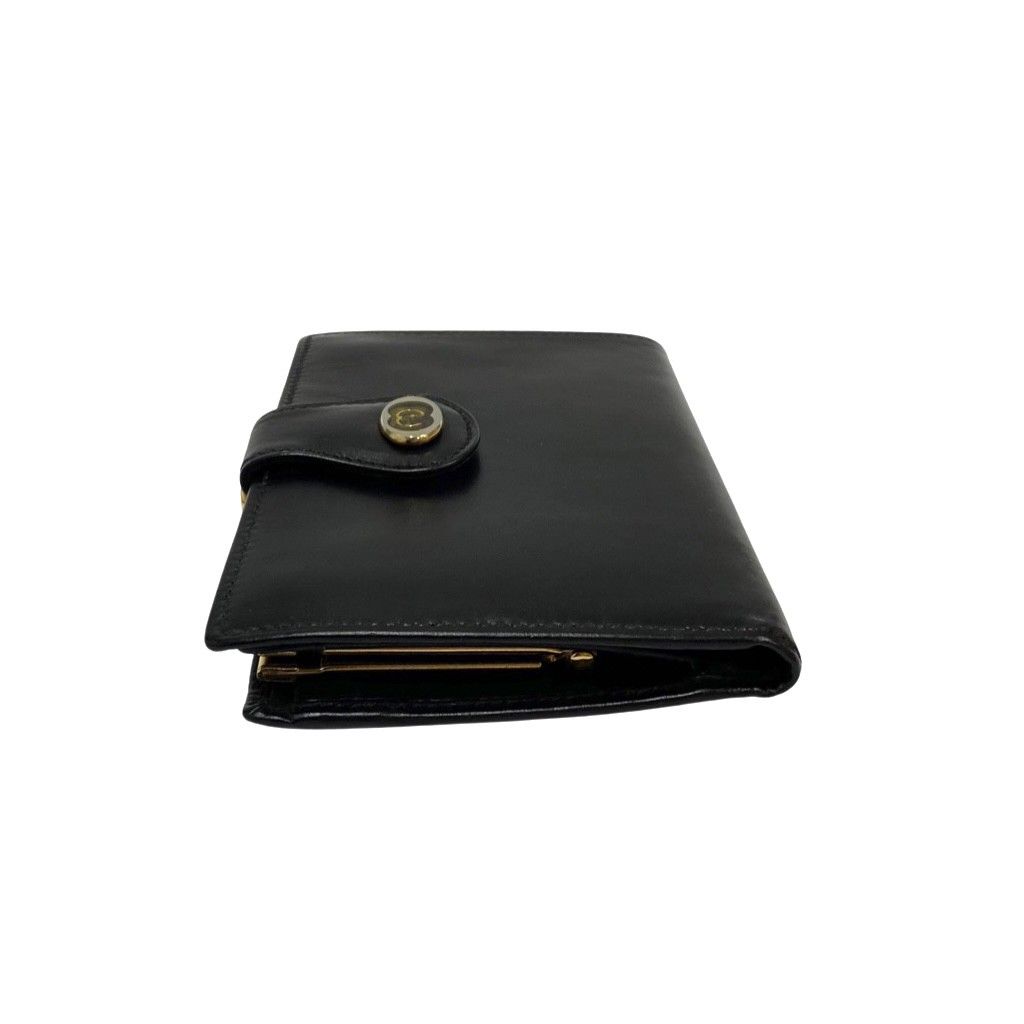 極 美品 オールドグッチ G ロゴ カーフレザー 二つ折り 財布 札入れ 黒-