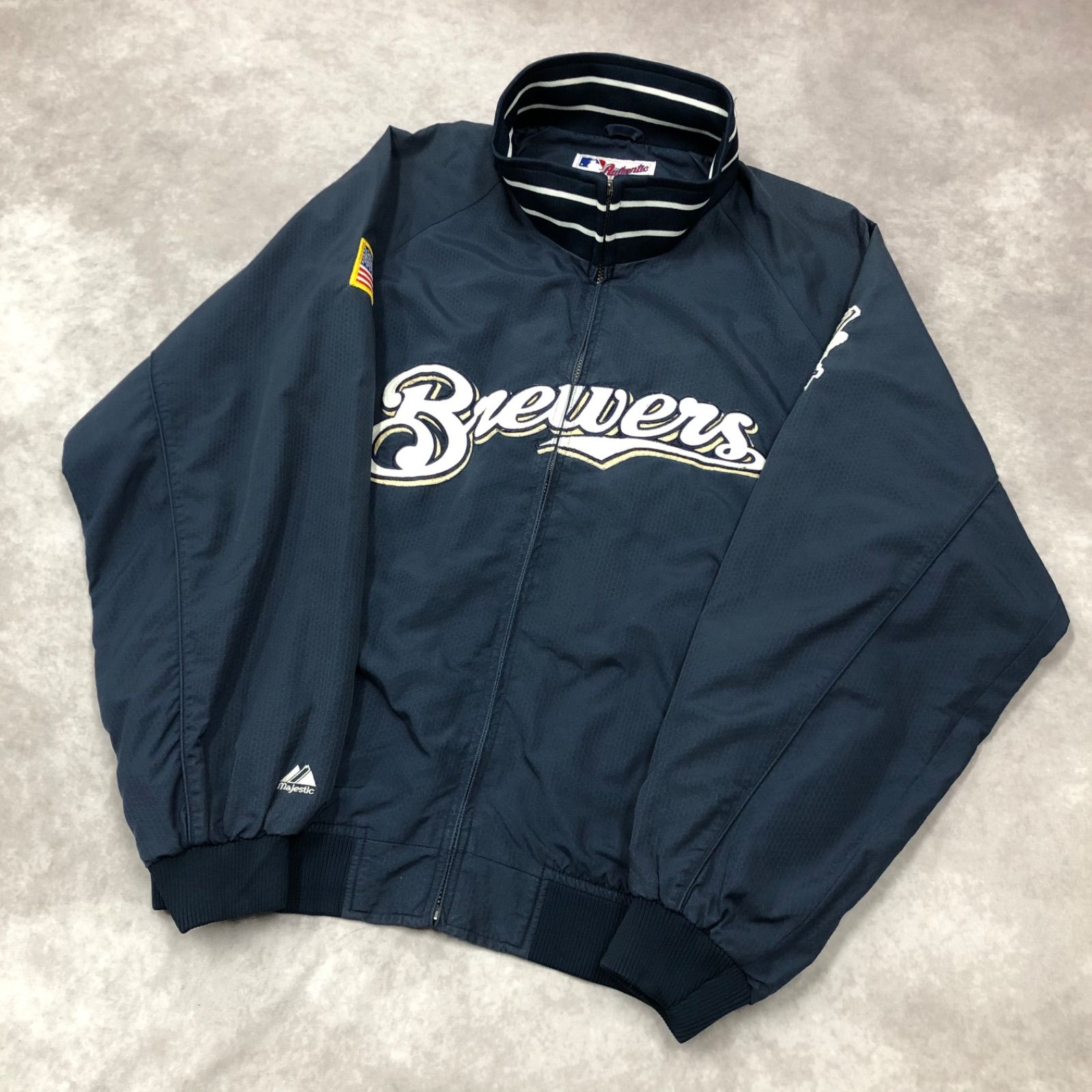 Majestic × MIL.ブルワーズ XLサイズ フリース裏地 スタジャン Men's