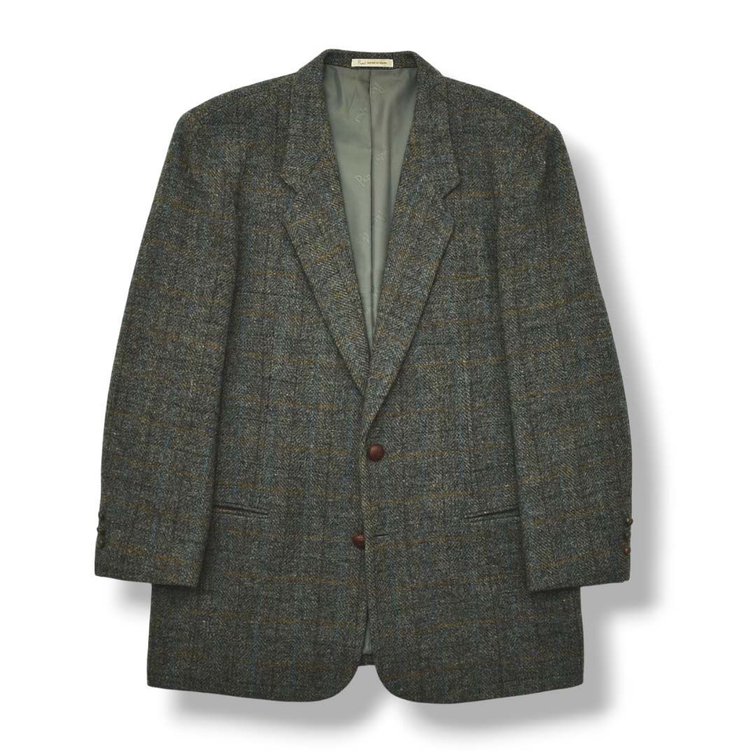 美品パパスハリスツイードくるみボタンシングル2Bノーベント総裏