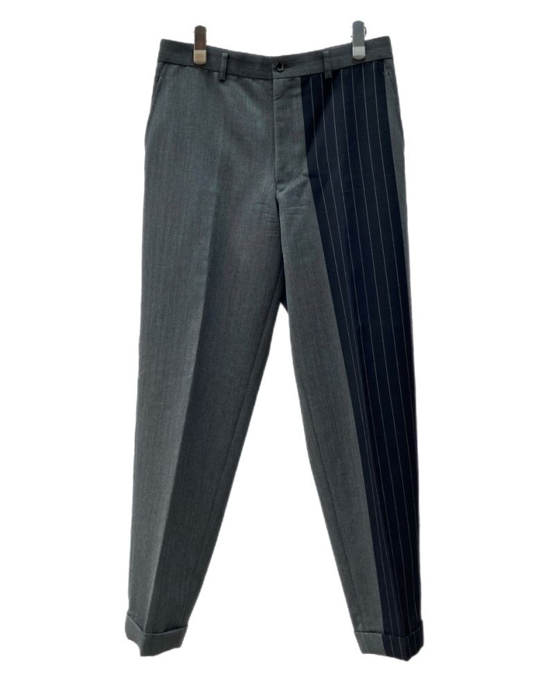 コムデギャルソン COMME des GARCONS HOMME PLUS SLACKS PANTS スラックス パンツ 切替え トラウザーズ 灰 紺 ストライプ PP 10078L スラックス グレー Lサイズ 104MB-257