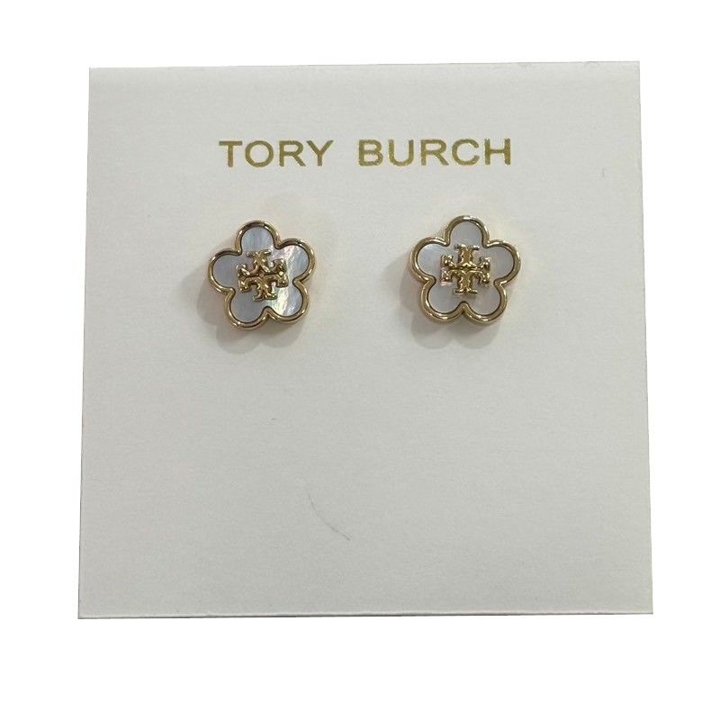 TORY BURCH トリーバーチ キラ フラワー スタッズ ピアス 157351 ホワイト 18KGPブラス マザーオブパール ニッケル ...