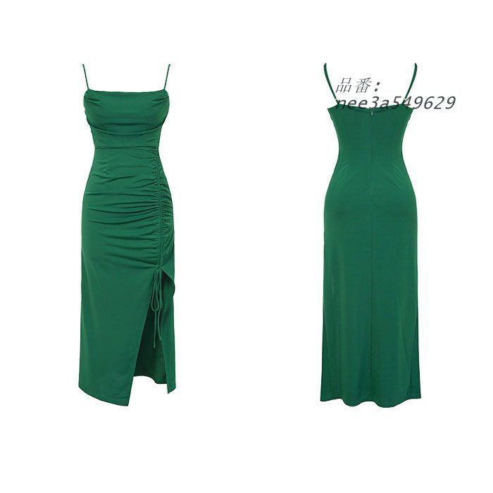 ꒰Double Focus꒱ノースリーブ ワンピース 緑系 うるさ 単色 LサイズOK  