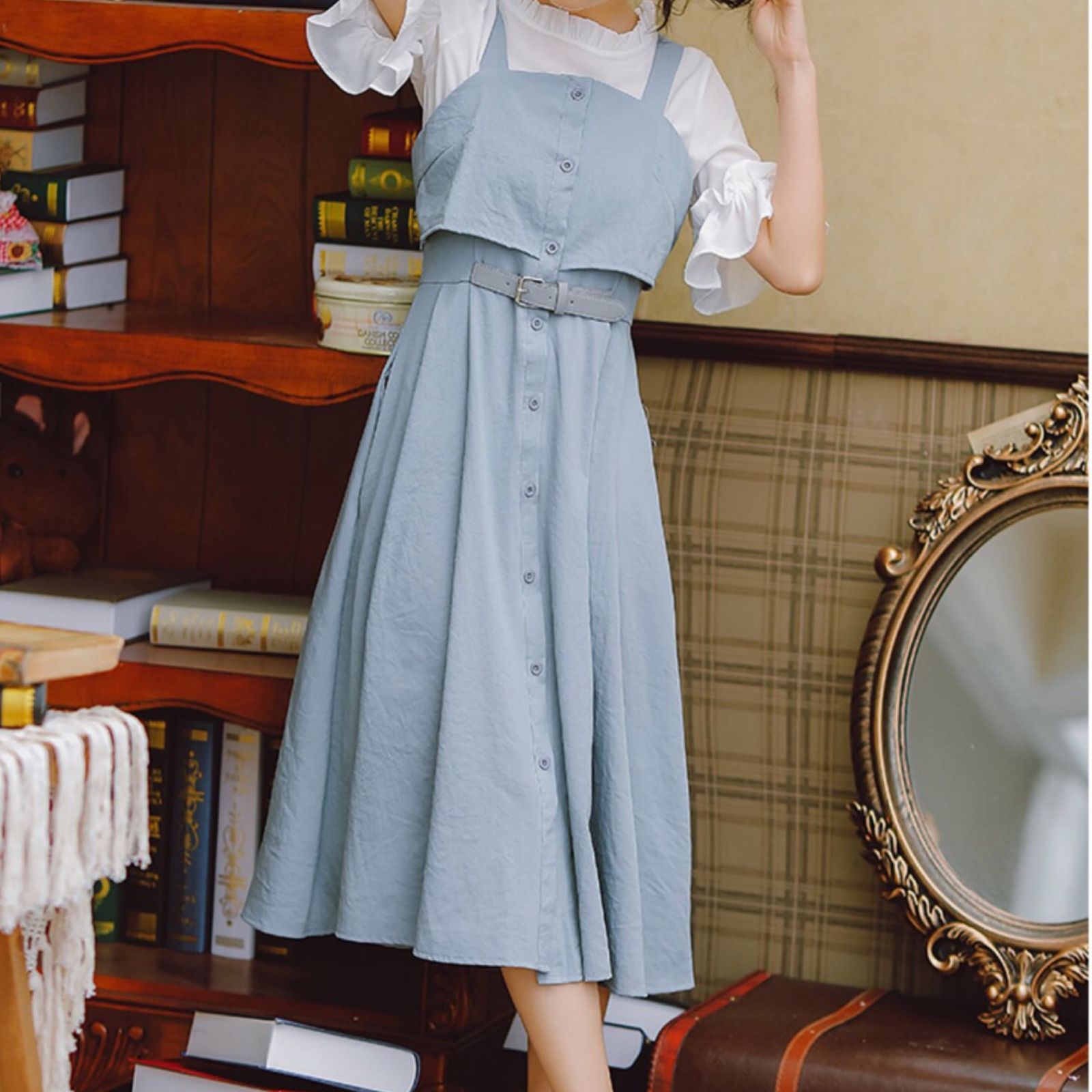 カジュアルガーリー♡ビスチェ風ワンピースセットアップ B0450