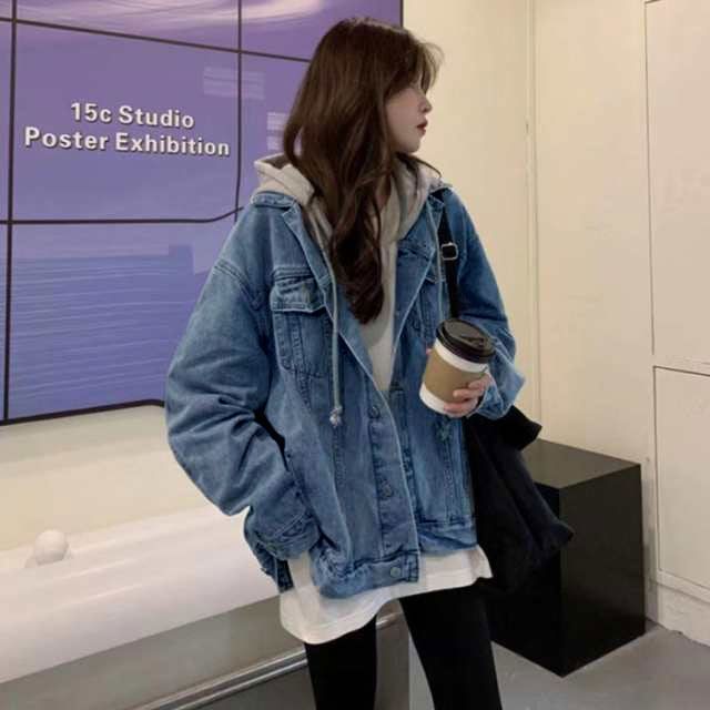 デニムジャケット フード付き レディース コート アウター 長袖 ジャンパー Gジャン カジュアル ジージャン トップス 大人 春秋 ゆったり オーバーサイズ パーカー 韓国ファッション welle594579