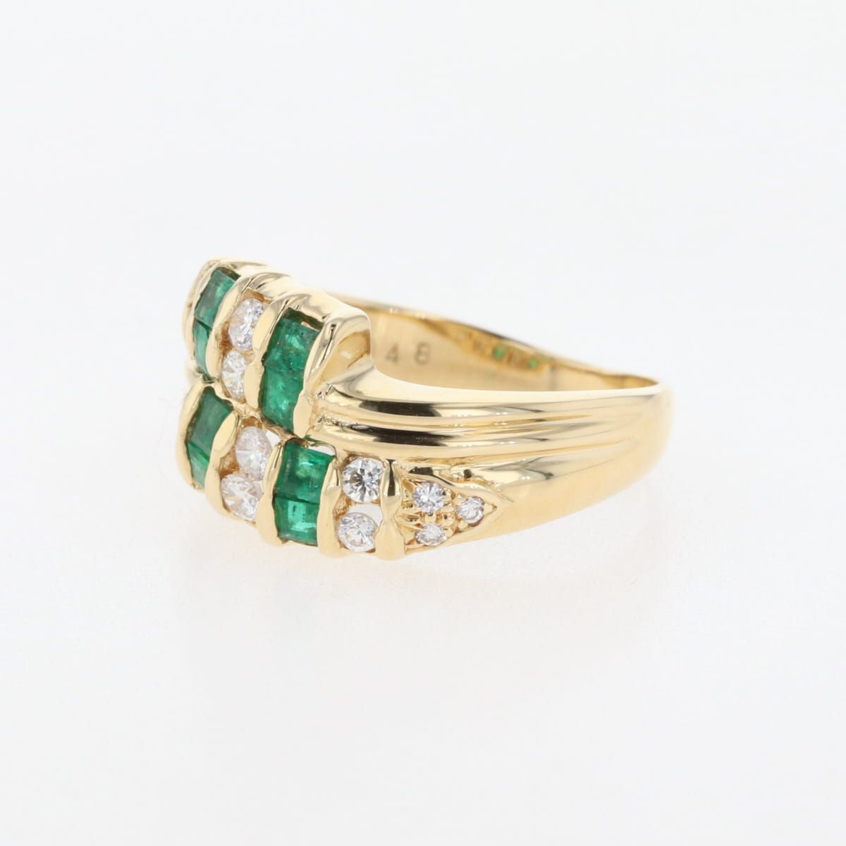 エメラルド デザインリング YG イエローゴールド 指輪 リング 13.5号 K18 エメラルド ダイヤモンド レディース