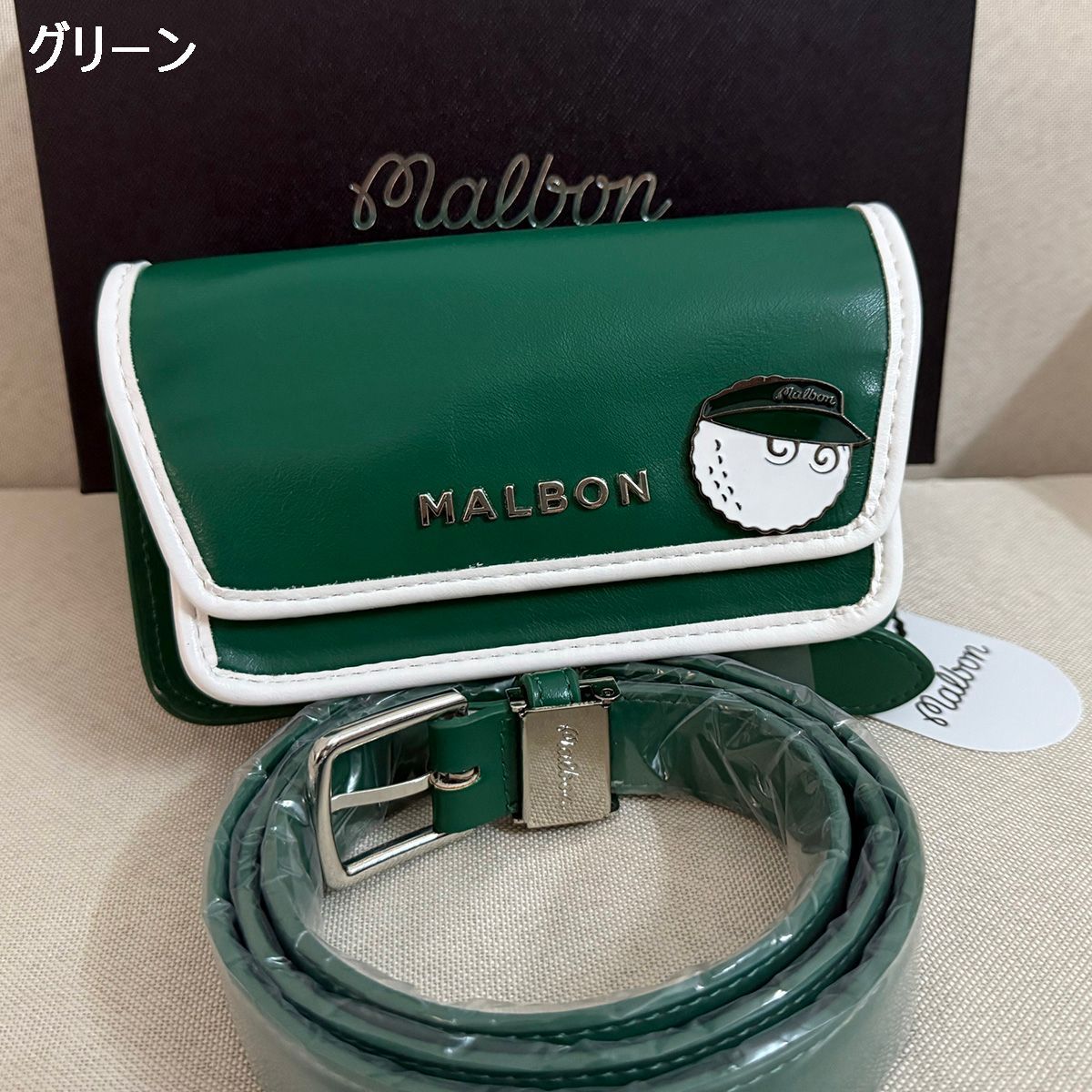 美品 マルボンゴルフ ベルト ポーチ マルボンゴルフ Malbon ベルト付き ウエストポーチ ウェスト