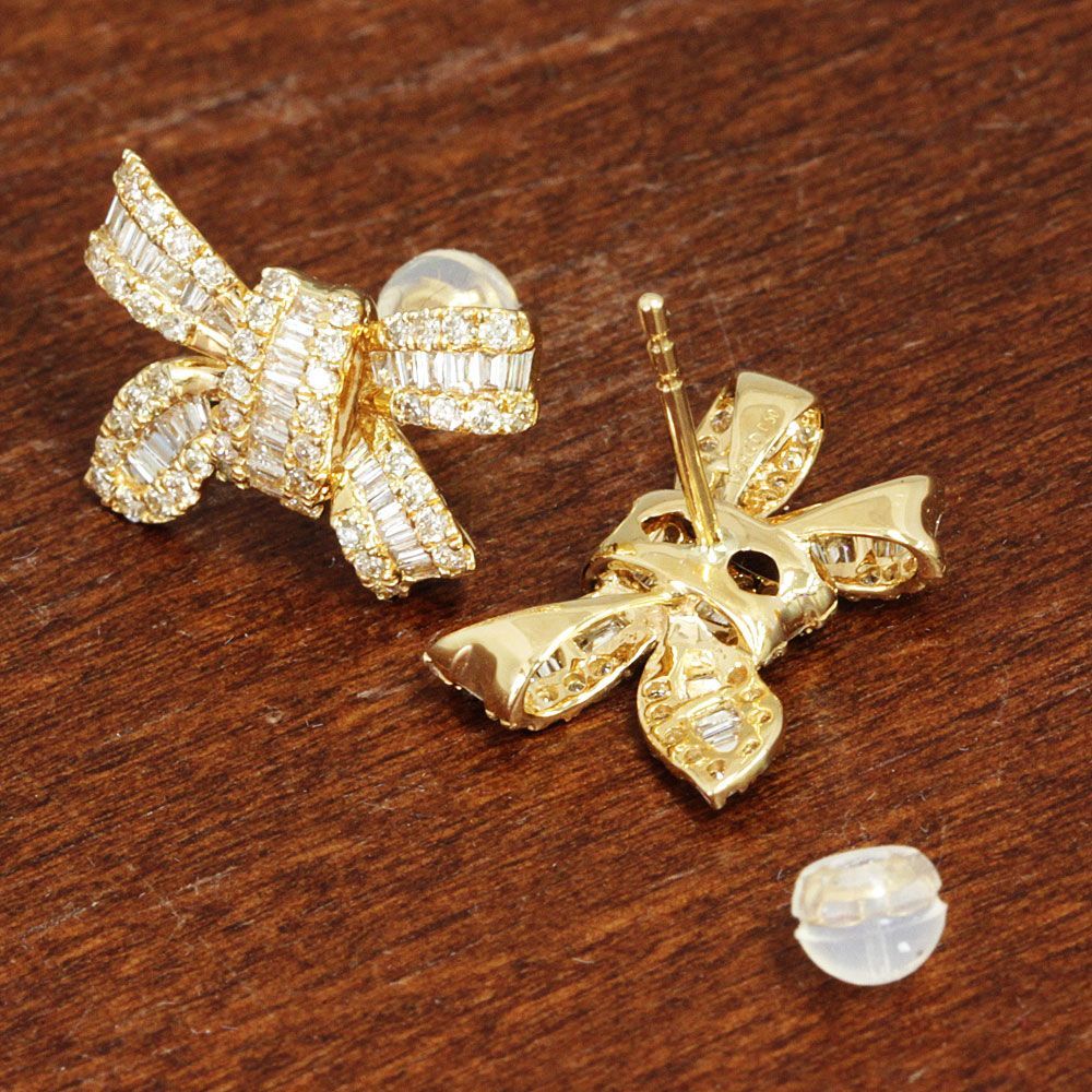 可愛い！人気のリボン 1ct ダイヤモンド K18 yg ピアス 鑑別書付き 可愛い！人気のリボン 1ct ダイヤモンド K18 yg ピアス 鑑別書付 天然