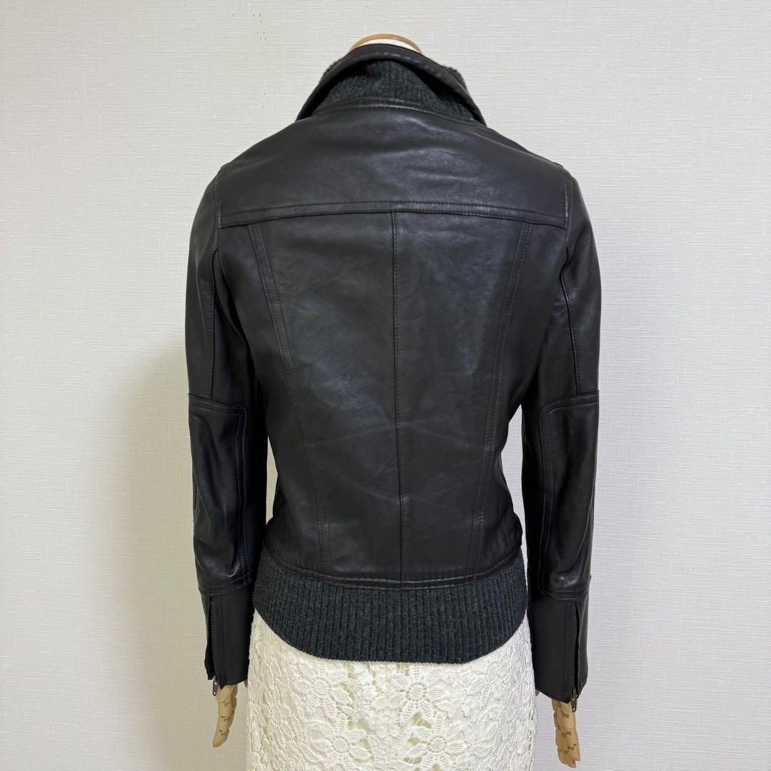 MACPHEE マカフィー トゥモローランド ラムレザー ジャケット レディース 羊革 本革 ブラック ウールリブ コンパクトシルエット 38 M相当 GULLKHAN_COM