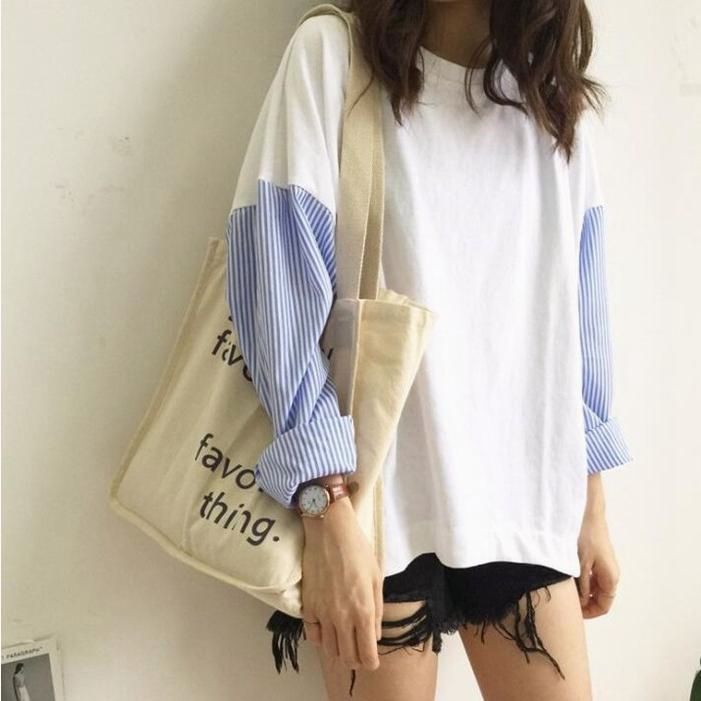 カットソー レディース シャツ 袖 ストライプ トップス 切り替え