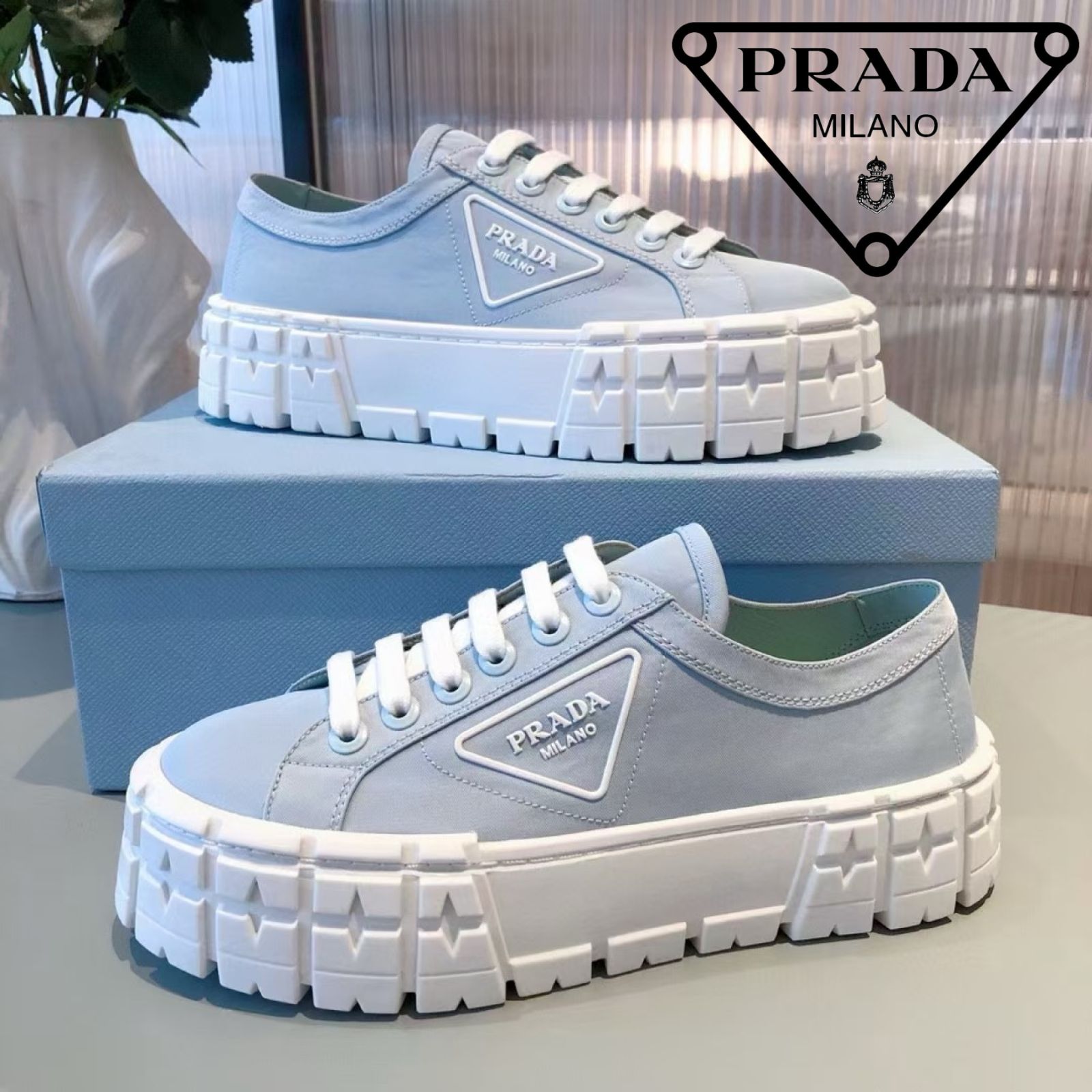 🌸新品未使用🌸PRADAプラダ布キャンバスLOGOプリント厚底シューズレディースブルー、プラダキャンバスシューズ、ファッションキャンバスシューズ、 プラダスニーカー、レディース【並行輸入】 - メルカリ