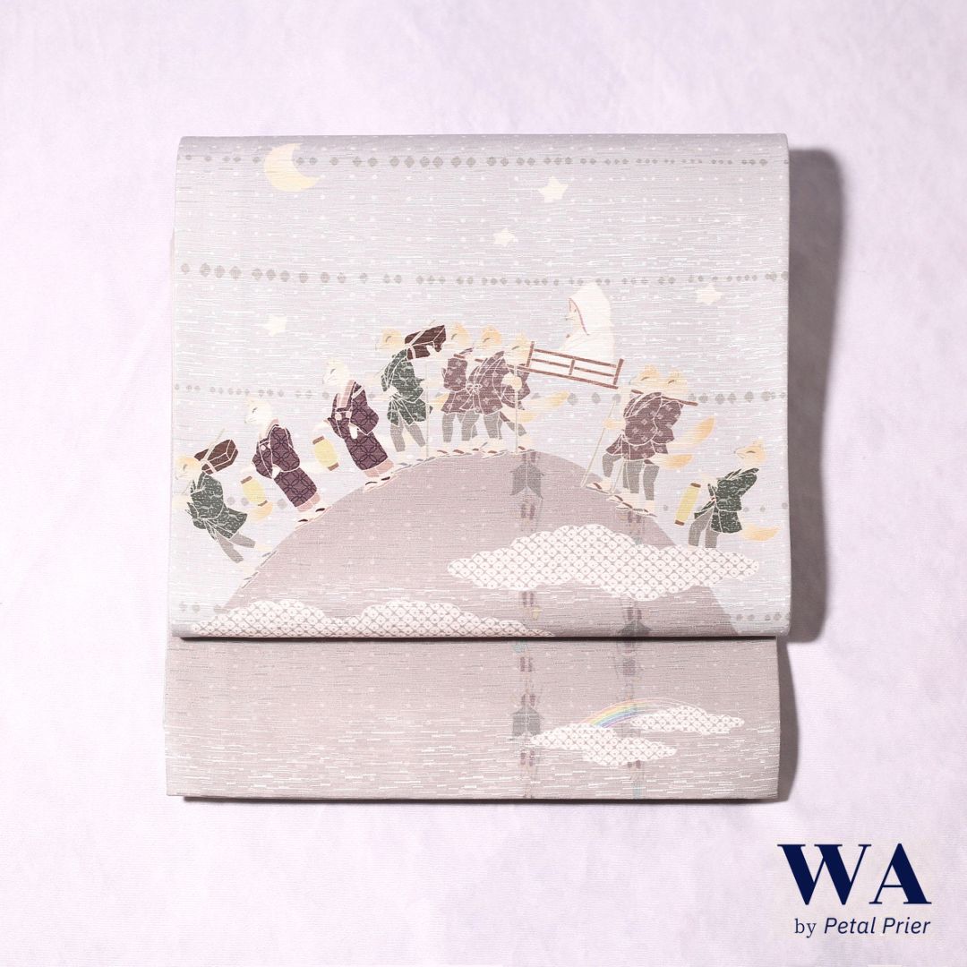 新品・未使用 WAKKA 正絹 京袋帯【狐の嫁入り／グレー】お仕立て