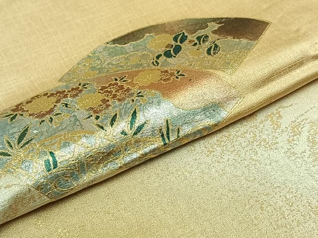 平和屋着物○訪問着 紬地 手描き 草花文 金彩 正絹 逸品 DAAU0880tw