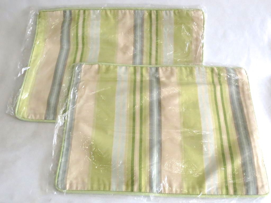 【224293】 FOXEY購入 Etoffes エトフ　クッションカバー　ストライプ柄　（中）2枚セット グリーン系