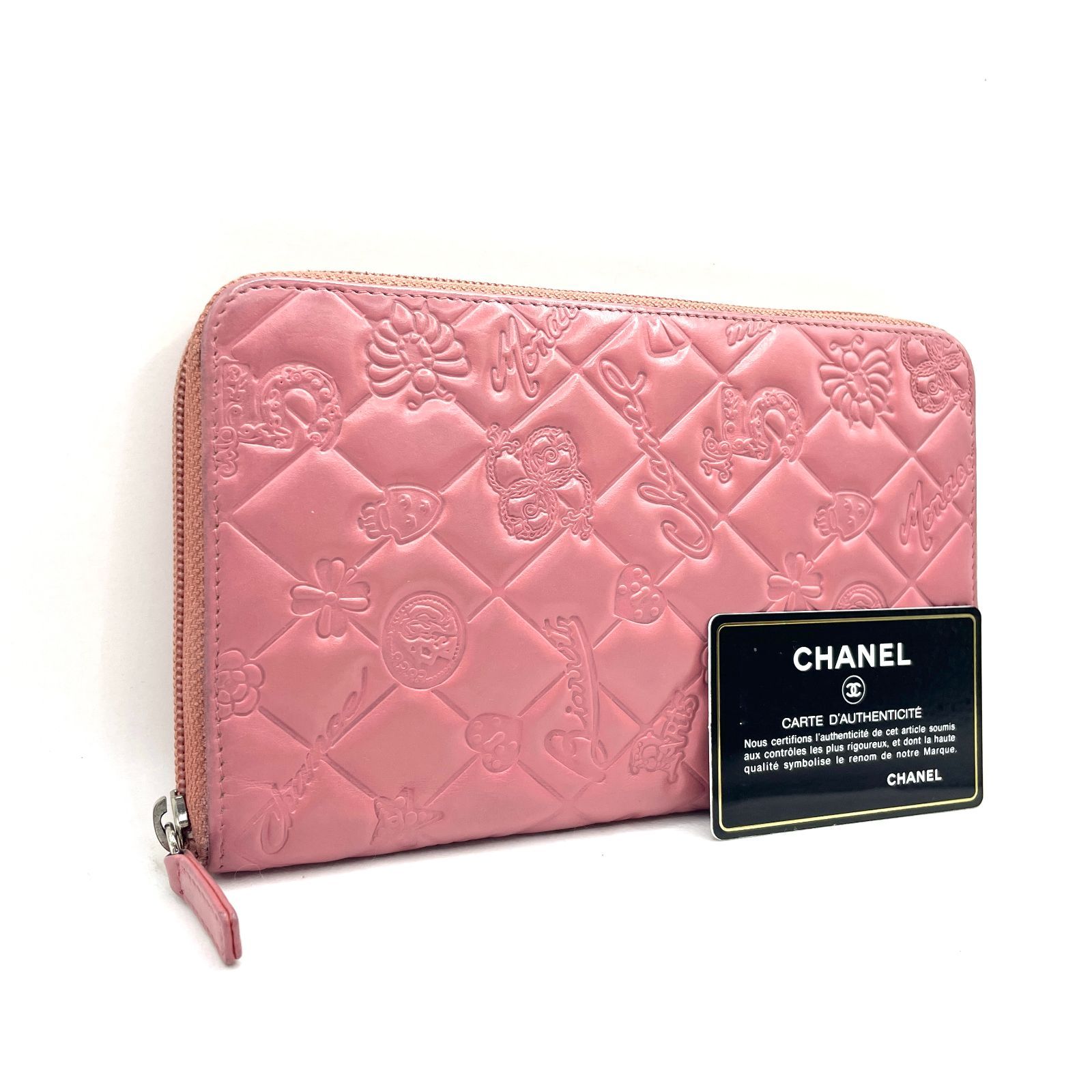 272】極美品 CHANEL シャネル アイコンライン ラウンドジップ 長財布 ピンク 型押しレザー - メルカリ