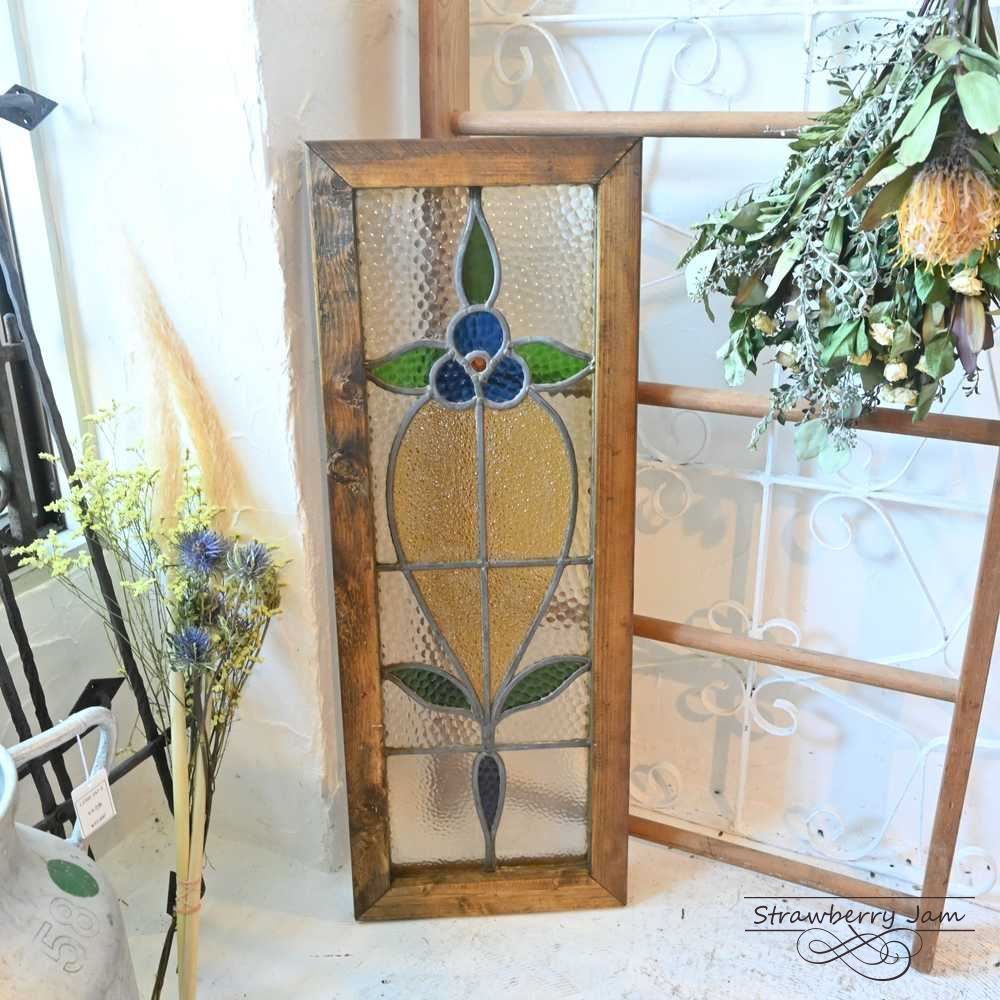英国アンティーク／100年以上前のステンドグラス 窓枠 ドア L3306-126
