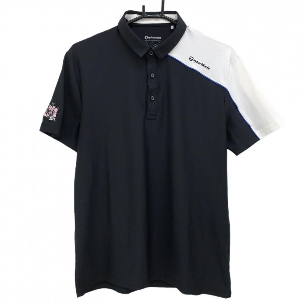 【超美品】テーラーメイド 半袖ポロシャツ 黒×白 バイカラー 袖刺しゅう  メンズ L ゴルフウェア TaylorMade