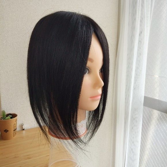 人毛レミー100%ヘアピース☆ナチュラルブラック11×12☆20cm☆全面