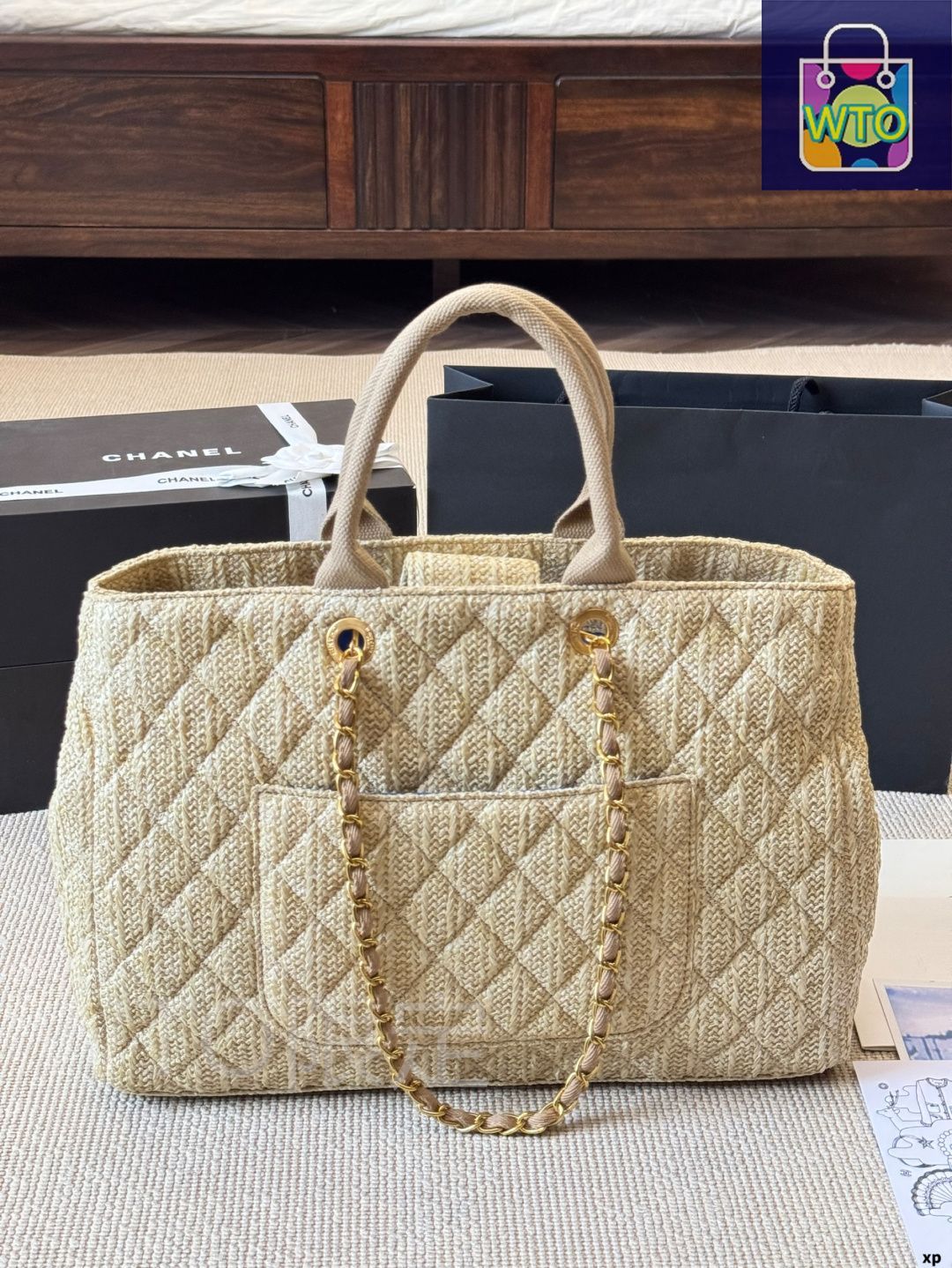 CHANEL ベージュ ストロー パーティーバッグ CHANEL ベージュ ストロー パーティーバッグ 今日WTO】Chanel シャネル