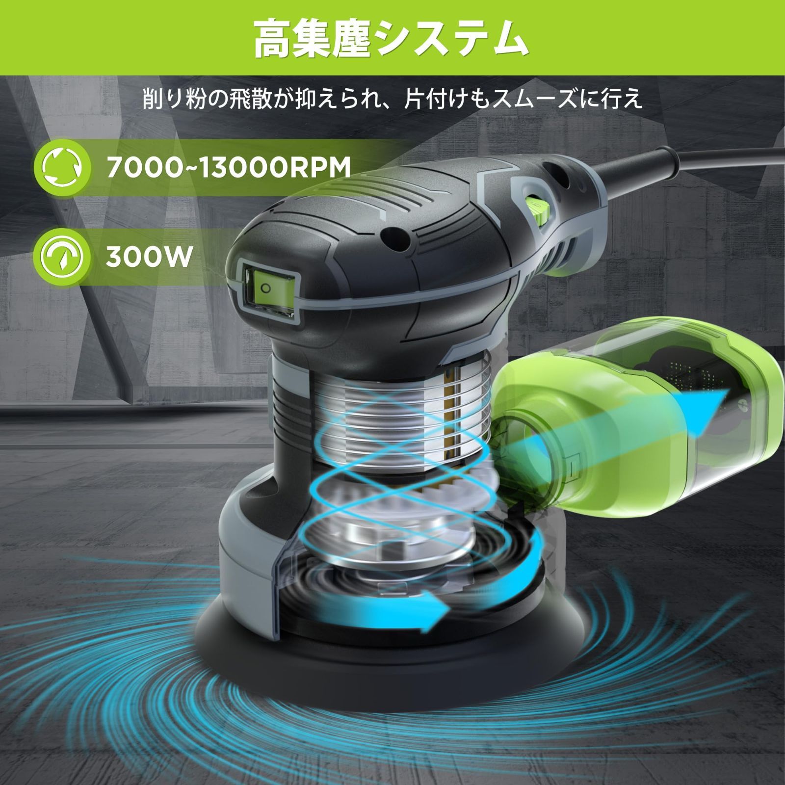 WORKPRO サンダー 電動サンダー ランダムサンダー 300W 13000RPM 6段階調速 高集塵システム マジックテープ式  サンドペーパー20枚 仕上げサンダー DIY日曜大工 木工作業 研磨 仕上げ 荒削り 日本語取扱説明書 PSE認証 - メルカリ