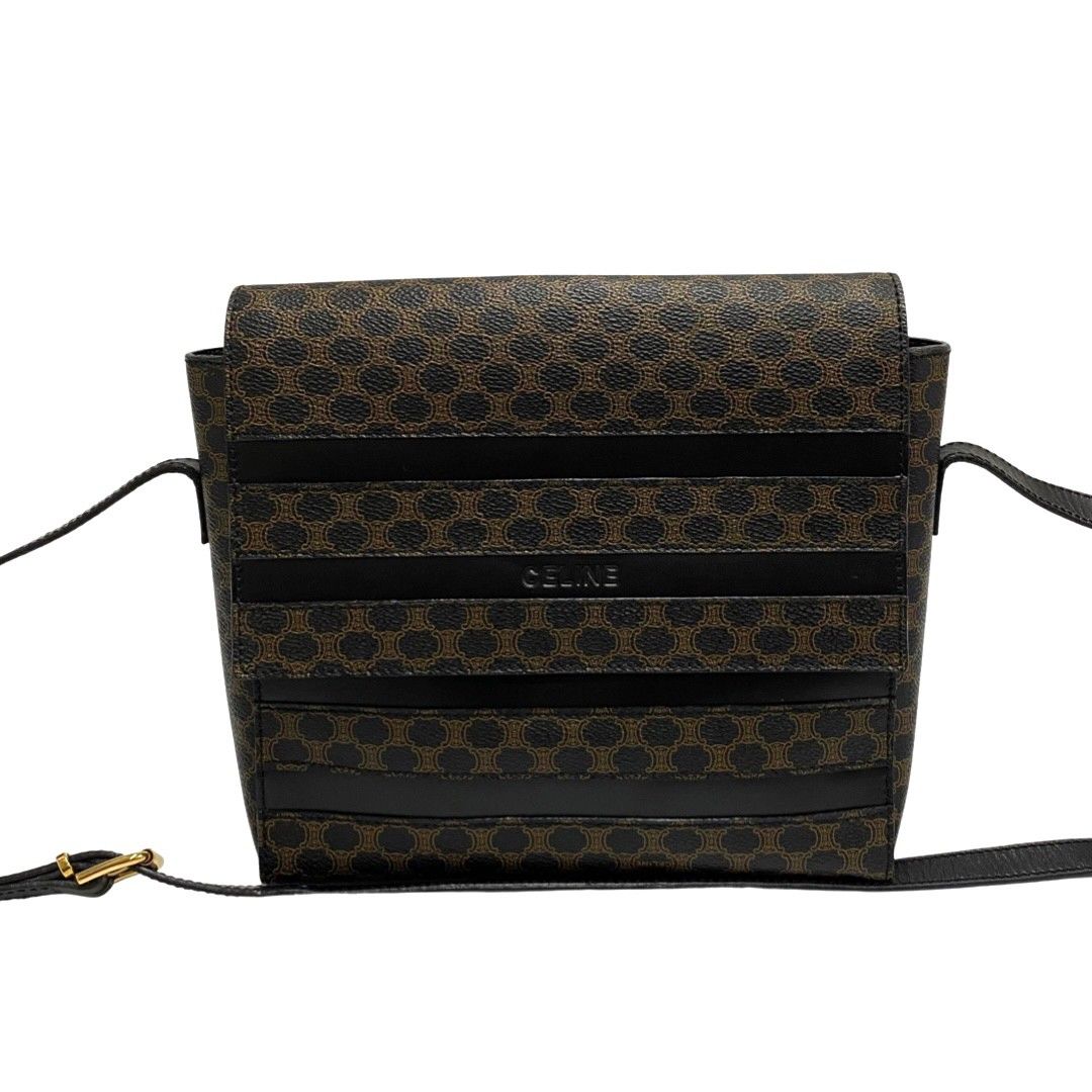 極 美品 セリーヌ マカダム ブラゾン レザー ショルダーバッグ ポシェット 極 美品 CELINE セリーヌ ヴィンテージ マカダム ブラゾン 柄