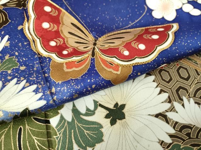 平和屋着物○豪華振袖 駒刺繍 舞蝶花文 暈し染め 金彩 正絹 逸品