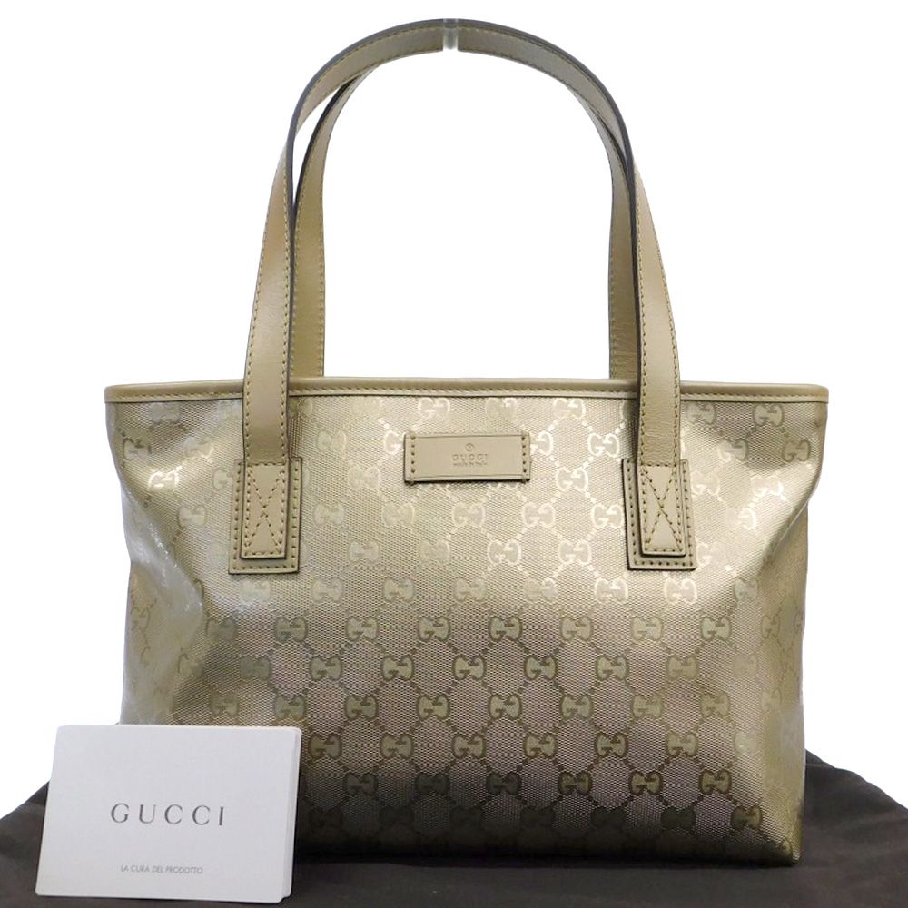 【本物保証】 布袋付 新品同様 グッチ GUCCI GGインプリメ ロゴ ハンドバッグ トートバッグ ゴールド 211138 002123 ...