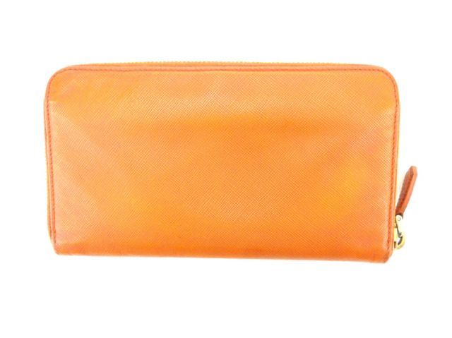プラダ 長財布 財布 ラウンドファスナー ロゴ オレンジ ゴールド