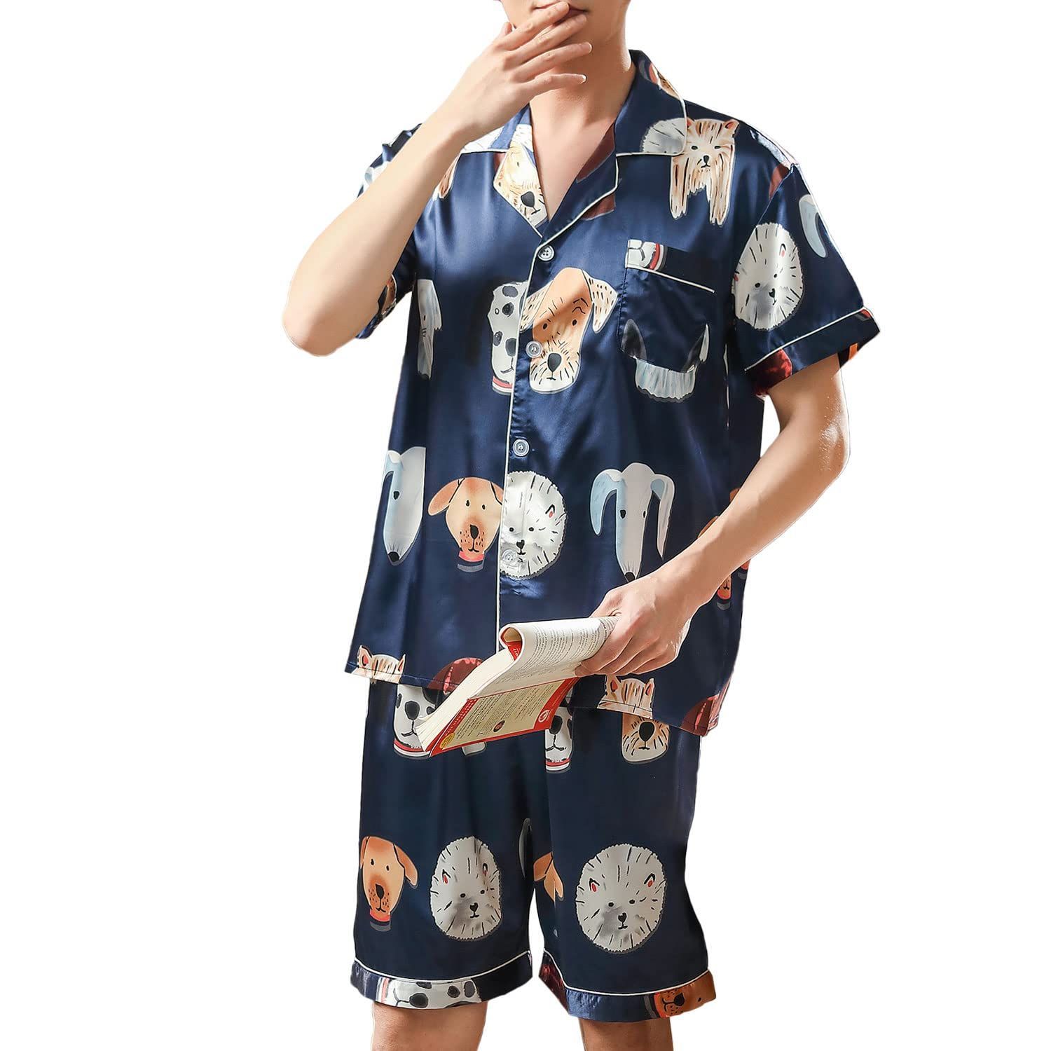 【数量限定】前開き 男 薄手 涼しい 部屋着 快眠 滑らか 肌に優しい 春 サラサラ ゆったり 通気 速乾 夏 ルームウェア 上下セット ショートパンツ 半袖 秋用 メンズ パジャマ [NANJUN]