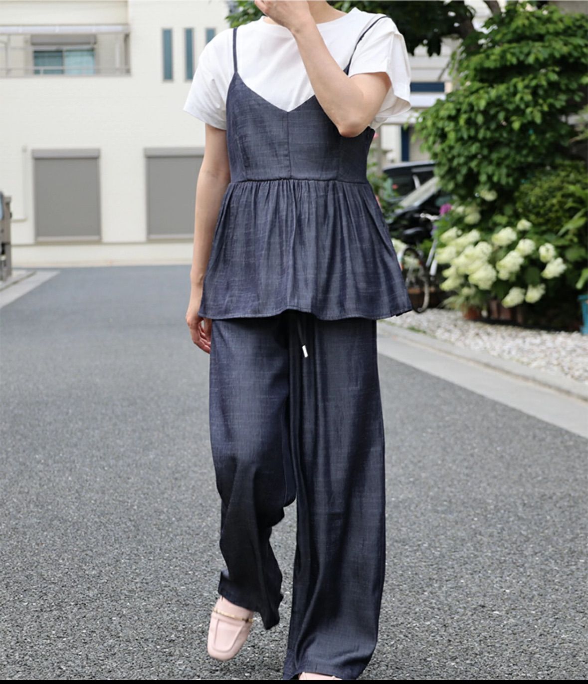 2A3デニム風 セットアップ レディース キャミソール ワイドパンツ 春