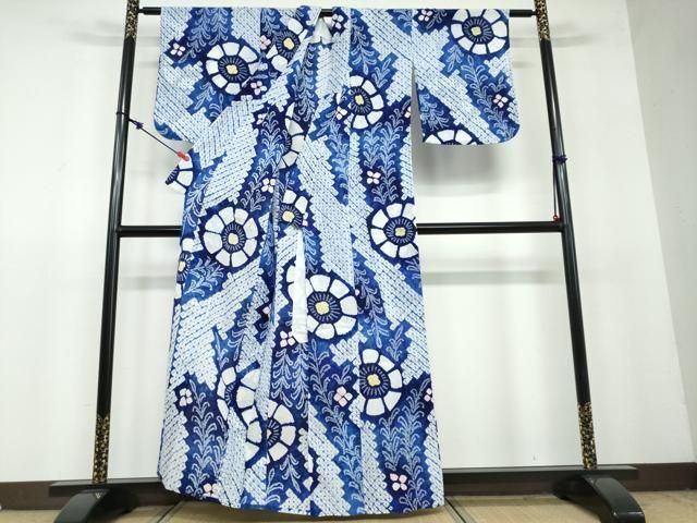 eふれんず◆有松鳴海絞り　夏物　浴衣　蔦の葉花文　綿◆am1138 Plum blossom＊有松鳴海絞り浴衣 梅 梅づくし 紺 藍 ネイビー