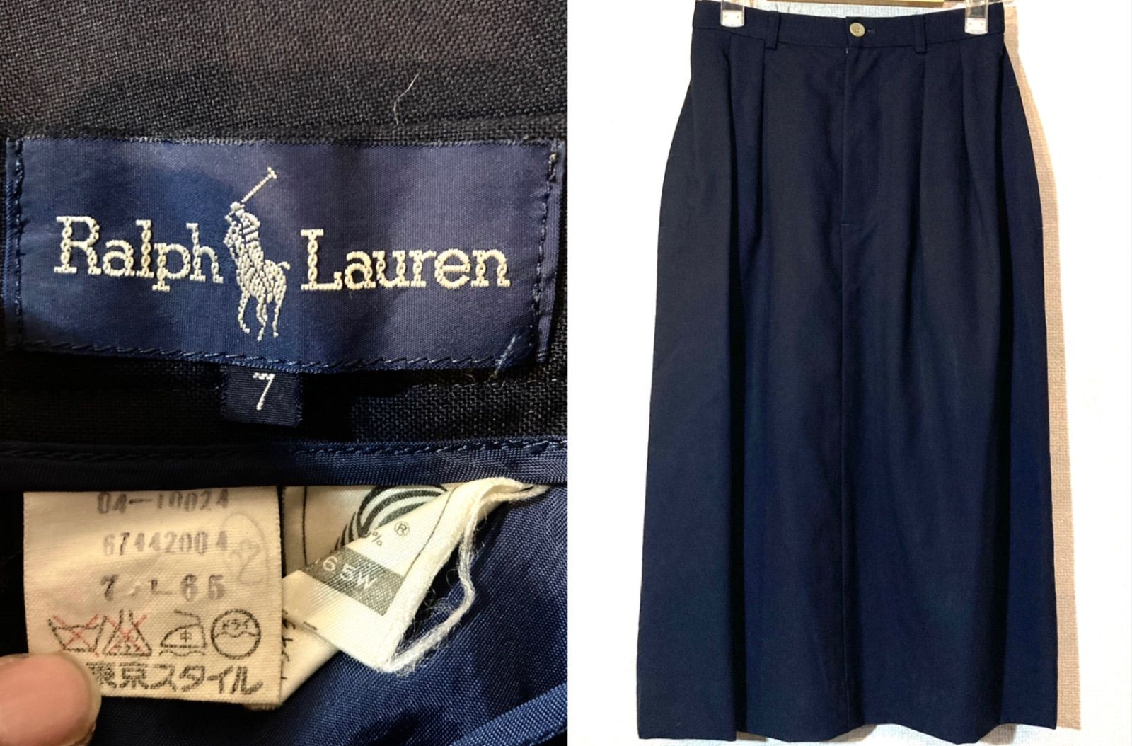 RALPH LAUREN 90 sVINTAGE スカート プリーツ ロング ウールギャバジン生地 ラルフローレン ビンテージ ネイビー 濃紺 SIROKUMA-CORPORATION_COM