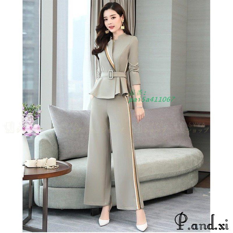 セットアップ ワイドパンツ ガウチョパンツ 春秋 2点セット パンツドレス 結婚式 フ 裾 着痩せ 通勤 長袖 大人 パンツスーツ カジュアル pai5a411067