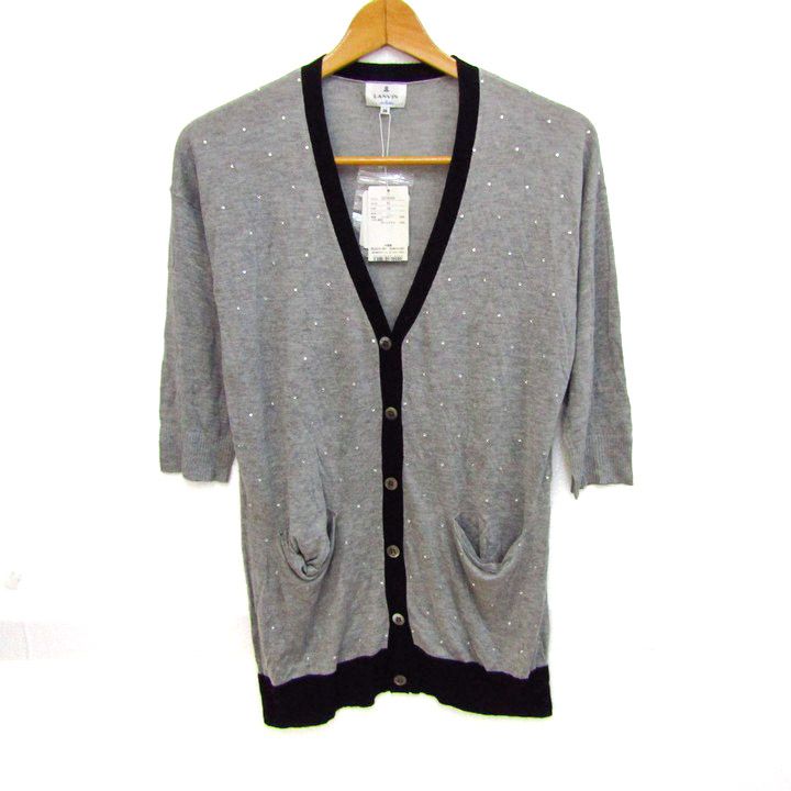 ランバンオンブルー カーディガン トップス 五分袖 ドット柄 未使用品 レディース 38サイズ グレー LANVIN en Bleu ランバンオンブルー カーディガン トップス 五分袖 ドット柄 未使用品