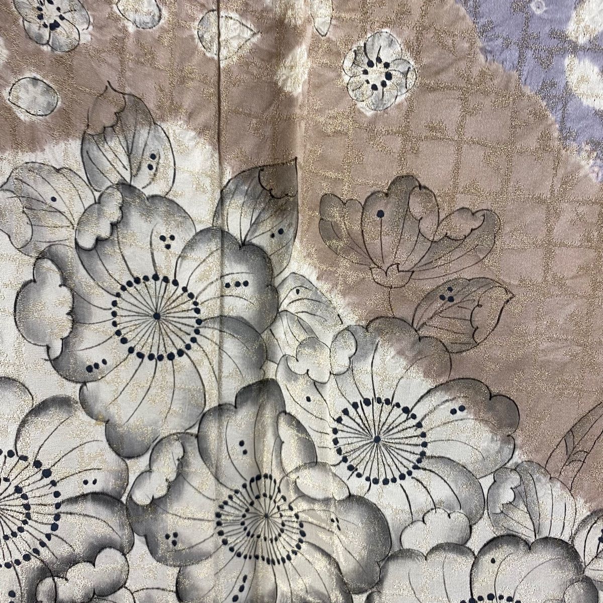 振袖 身丈162cm 裄丈68.5cm L 袷 落款 辻が花 霞 金糸 絞り 灰紫