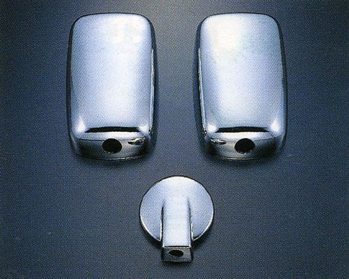 メッキミラーカバー(３点セット)　いすゞNEWエルフ標準／ワイド車他　アンダーミラー１４０φ