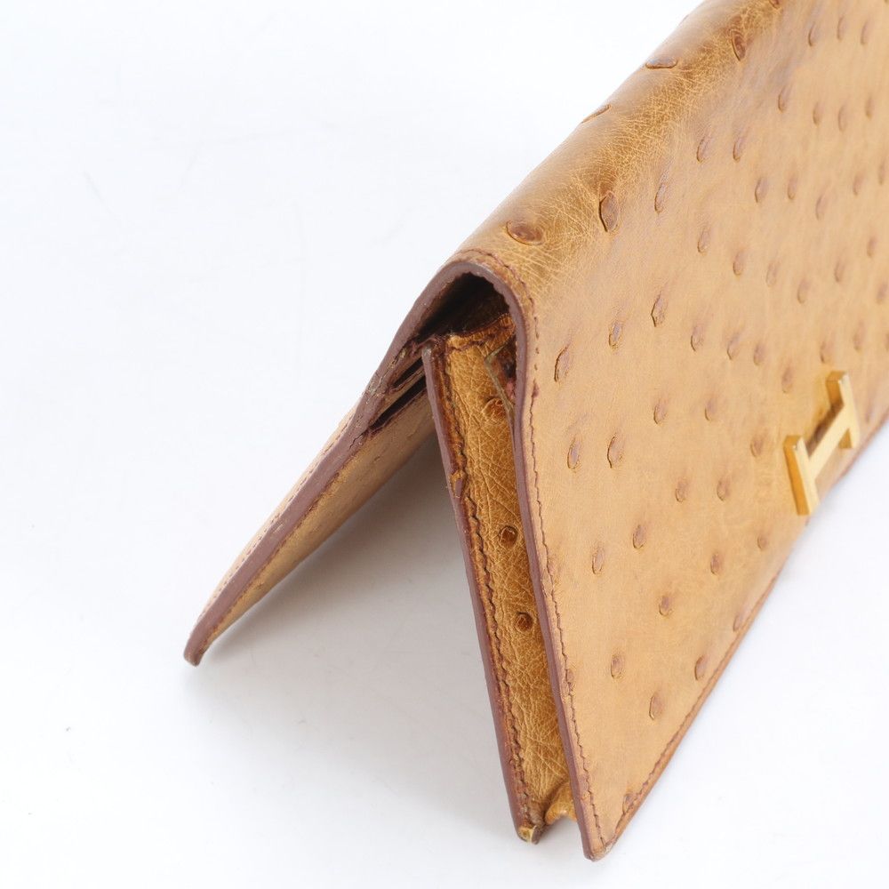 美品 エルメス ベアン クラシック 〇Y 刻印 オーストリッチ レザー 長  