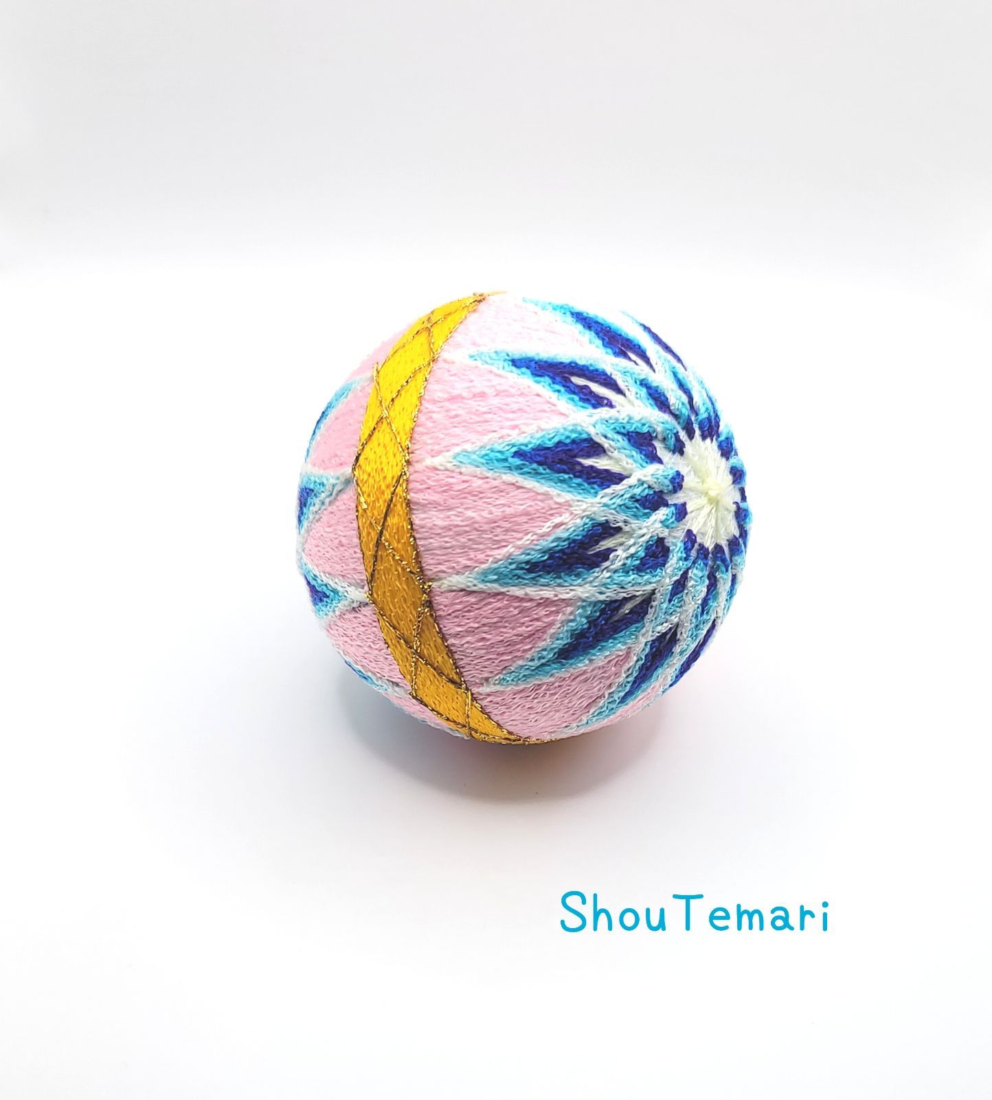 No.729…手毬∼柳川まり~縁起物 2色菊 2つ花 6.5cm（No.401…手毬