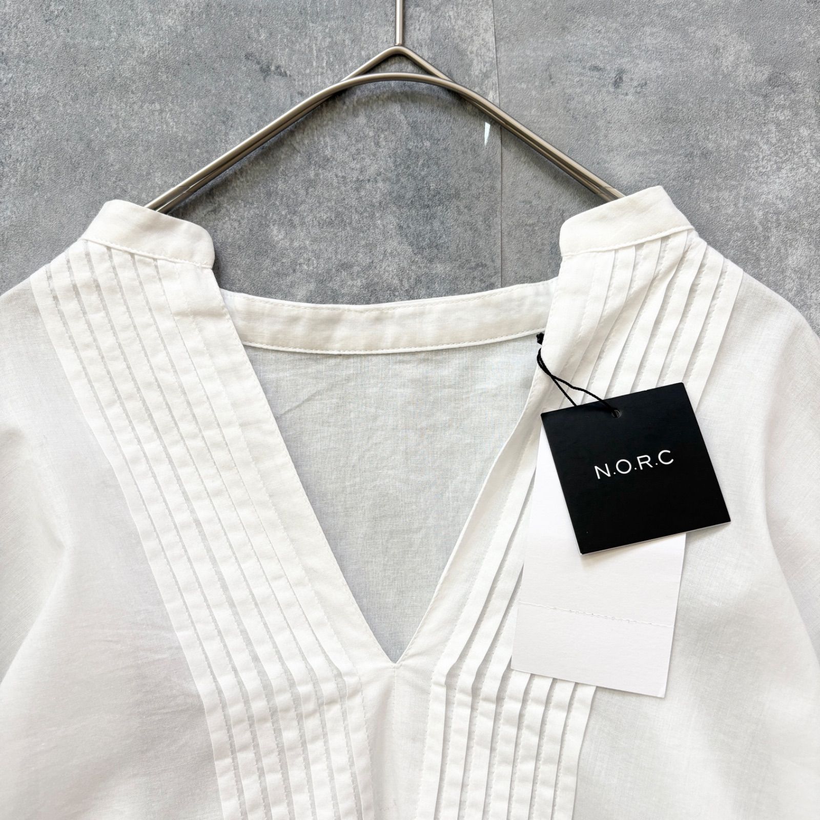 yC02 新品 N.O.R.C. レース刺繍ブラウス スキッパーシャツ ピンタック 