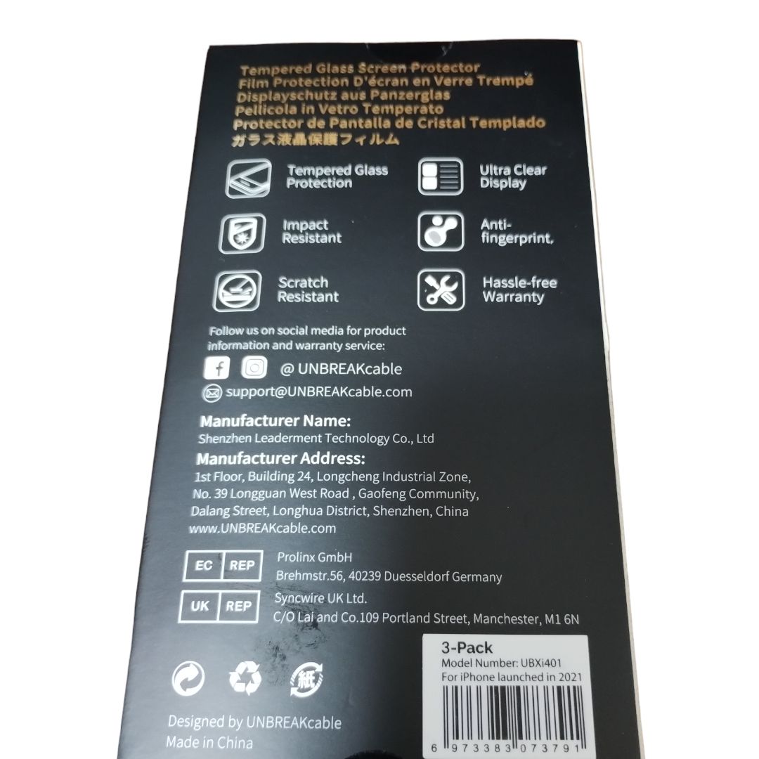 UNBREAKcable iPhone 13/13 Pro 用 強化保護ガラスフィルム 3枚セット 