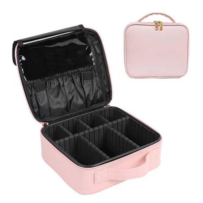 【新着商品】ショルダー付 小物入れ 収納ケース プロ用 化粧品入れ コスメポーチ 化粧ポーチ (ライトピンク) メイクポーチ化粧箱 コスメボックス 化粧品収納ボックス 持ち運び メイクボッ