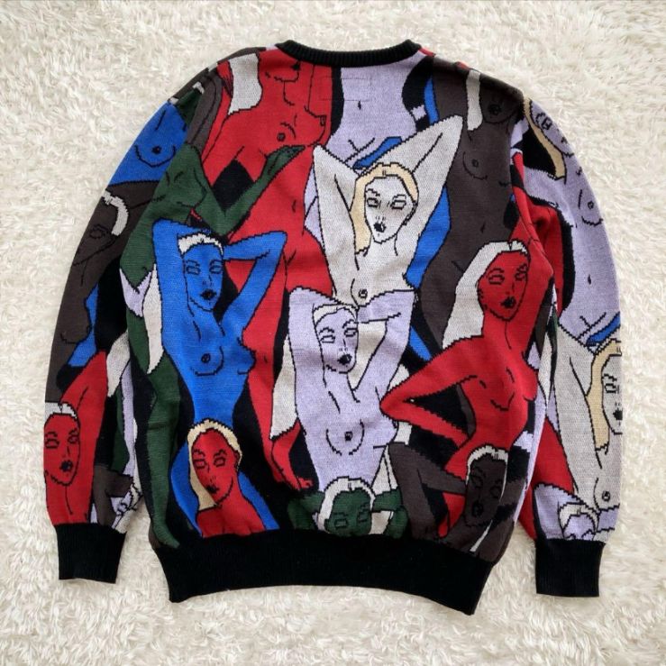 ワコマリア 天国東京百女柄図 ニット ジャガード カーディガン サイズM