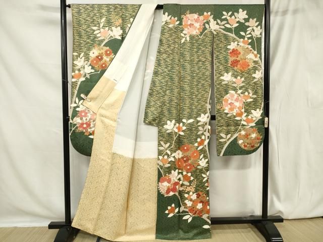 平和屋着物●訪問着　駒刺繍　花筏文　金彩　正絹　逸品　AAAY6599zg 平和屋着物○訪問着 駒刺繍 花筏文 金彩 正絹 逸品 AAAY6599zg