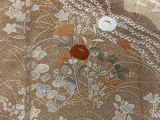 平和屋着物●訪問着　絞り　刺繍　地紙蔦の葉文　黒地　金糸　金彩　正絹　逸品　AAAZ3251np 平和屋着物○訪問着 絞り 刺繍 地紙蔦の葉文 黒地 金糸