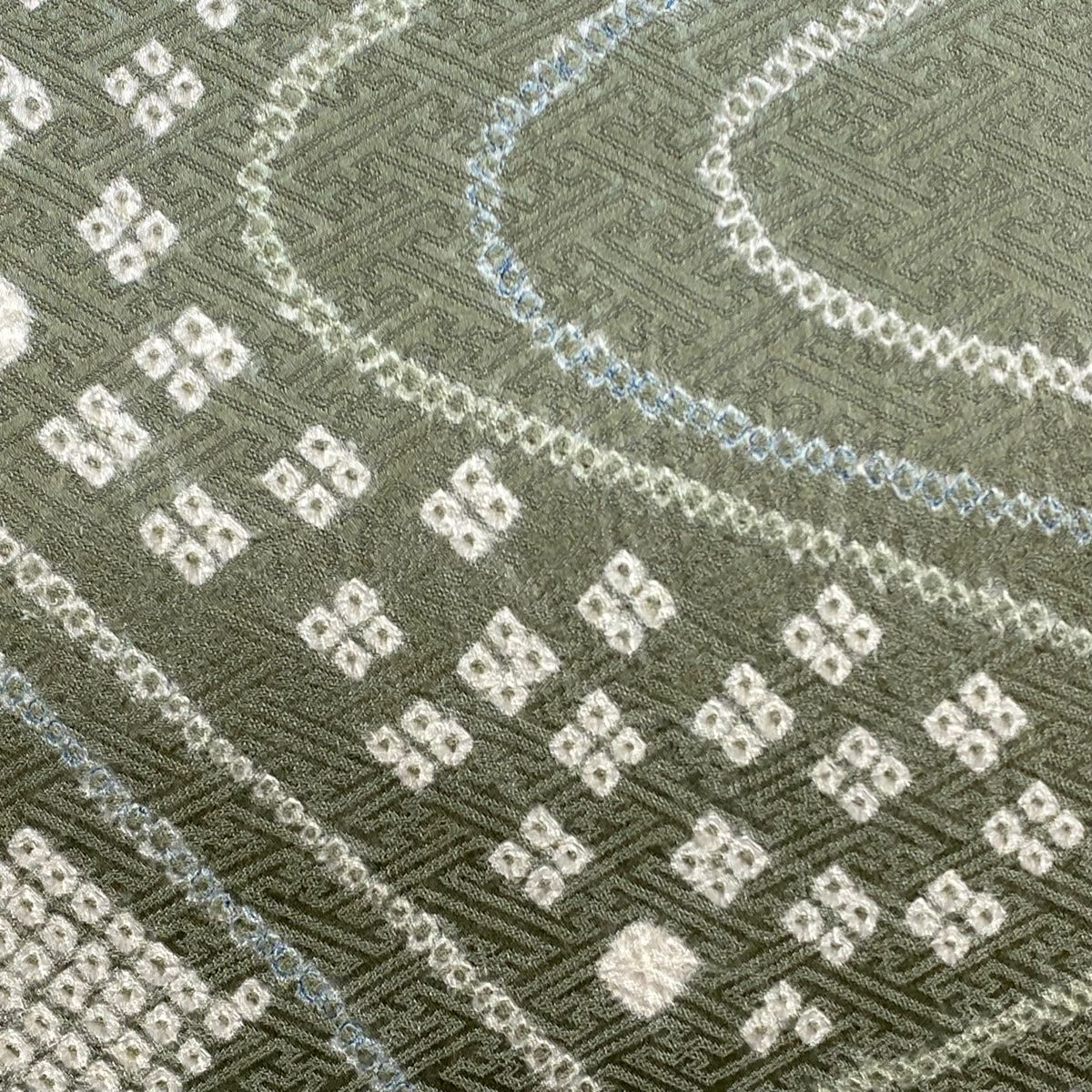 名古屋帯 秀品 流水 紗綾形 鶯色 正絹