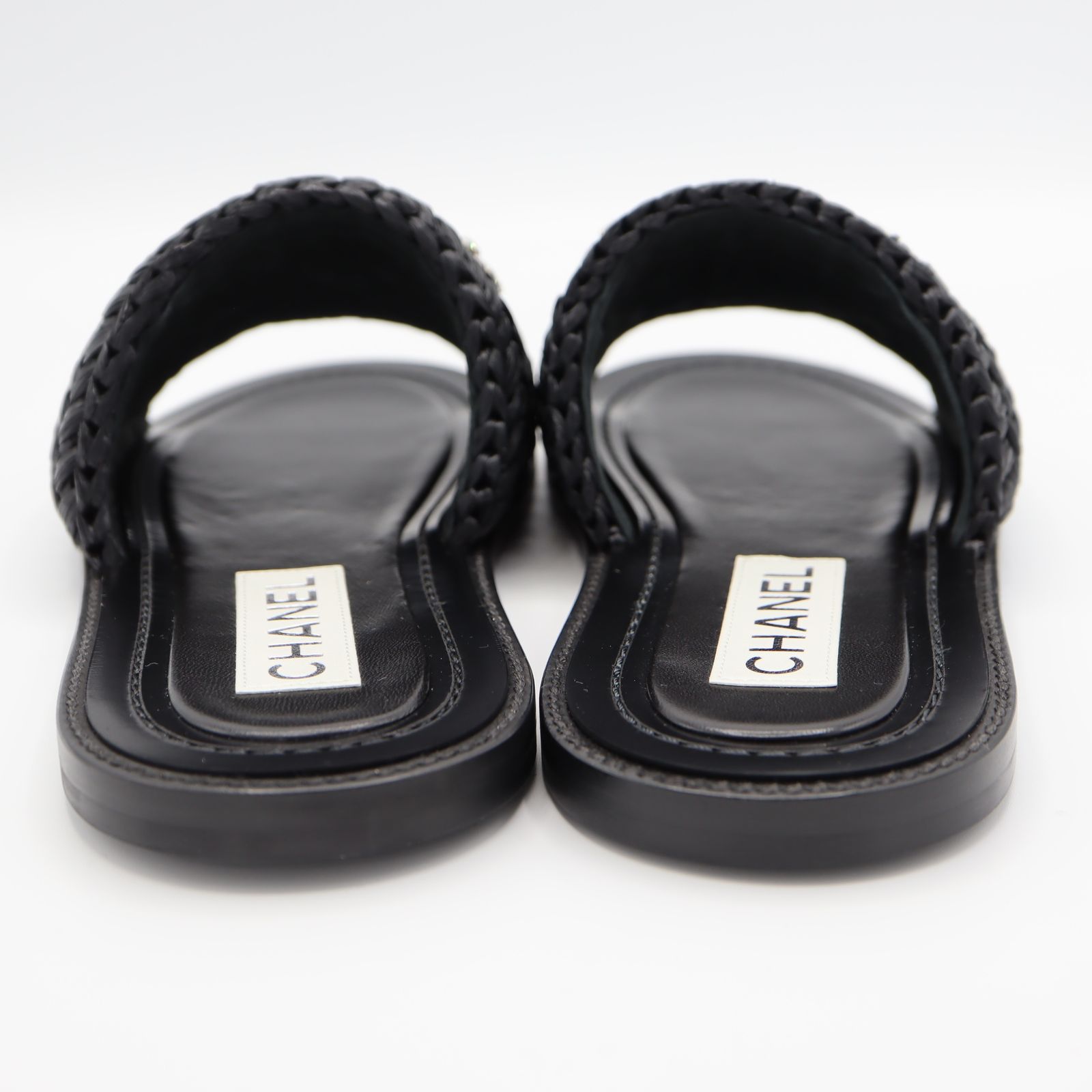 未使用 CHANEL シャネル サンダル G40083 ストロー×レザー