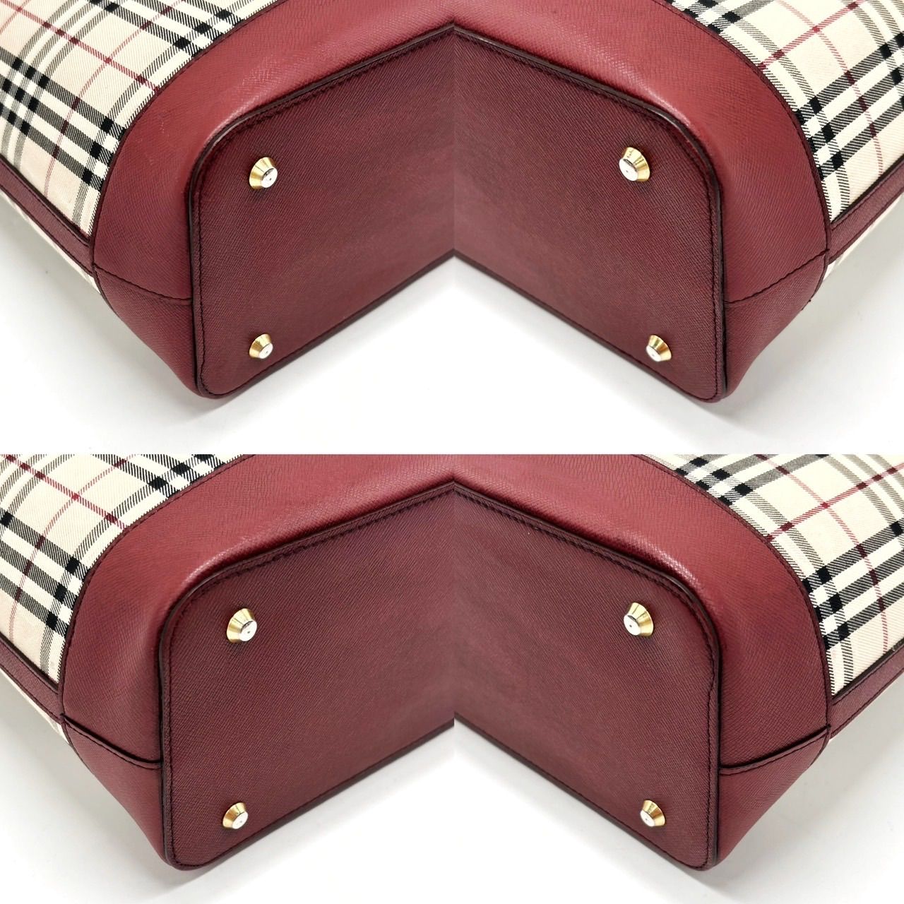 良品】 BURBERRY バーバリー トートバッグ ノバチェック ボルドー 赤