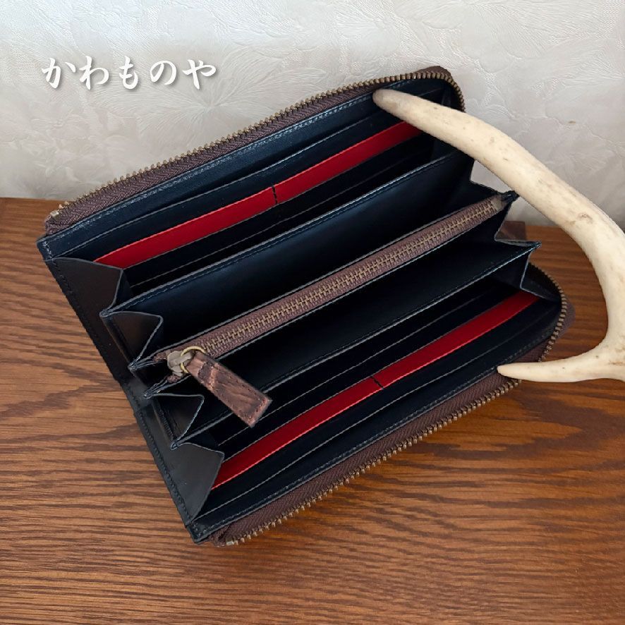 ハンドメイド 本革 クロコダイル（ワニ革）Ｌ字ファスナー長財布 ロングウォレット ブラウン 茶色 財布 クロコダイル 本革 長財布 Box Bandana 使い