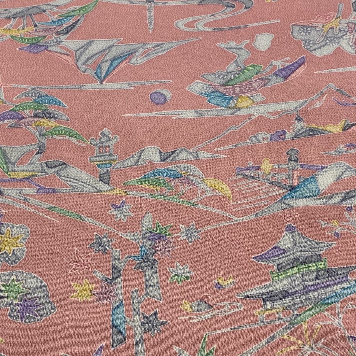 反物 秀品 小紋 きもの博物館 建物 笠松 縮緬 ピンク 正絹