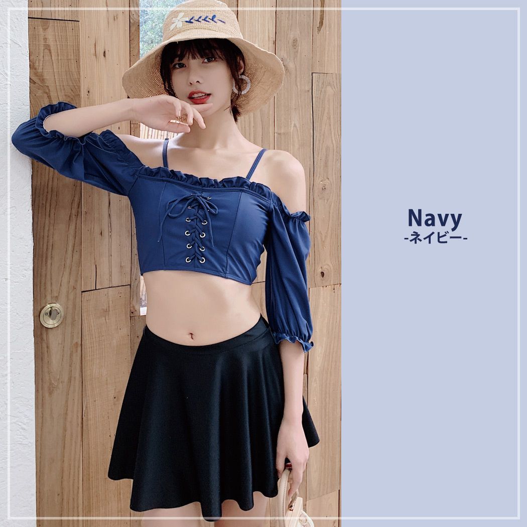水着 レディース ビキニ オフショルダー 2way フリル 3点／宅配便